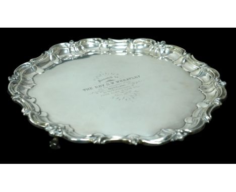 A Edwardian silver salver, with presentation inscription 'Presented to The Rev. S. W. Wheatley on the occasion of his marriag