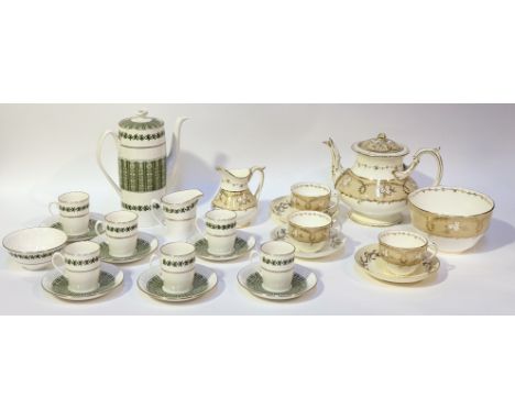 A John Ridgway "Argyle" pattern part tea service comprising, three tea cups, three saucers, a teapot (h-21cm), a milk jug (h-