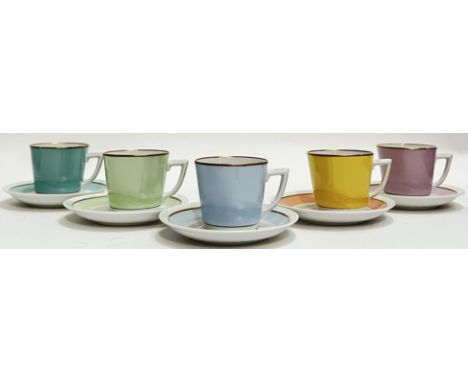 A Royal Copenhagen porcelain part Harlequin espresso set comprising five cups and saucers in various colours (all marked vers