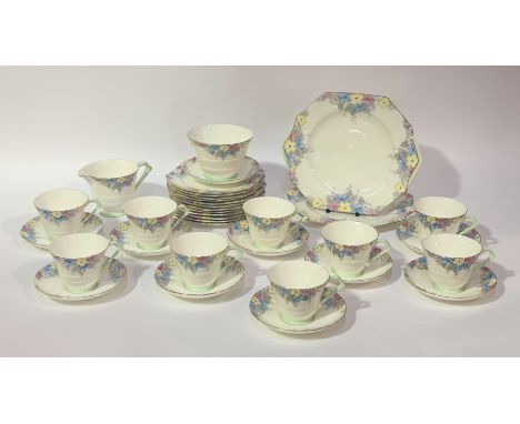 A Royal Paragon, Art Deco 1920's/'30s decorated with wallflower pattern part tea service comprising, nine teacups, ten saucer