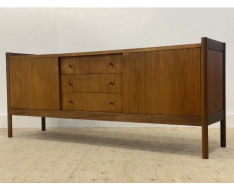 Vanson, a mid century teak sideboard, circa 1960's, the 3/4 galleried top above three drawers to centre and flanked by two cu