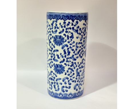 A 20thc Chinese blue and white ceramic stick-stand. (h-47cm w-22cm)&nbsp;