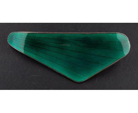 Oystein Balle, Norway, a silver and green enamel leaf-shaped brooch, total length ca. 6.7cm, total weight ca. 14.4gms.