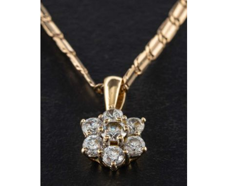A 9ct gold CZ cluster pendant and fancy-link chain, both with partial hallmarks for Birmingham, length of pendant ca. 1.8cm, 