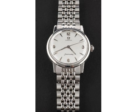Omega, Seamaster stainless steel gentlemans wristwatch the dial with Arabic and baton numerals, baton hands, sweep seconds ha