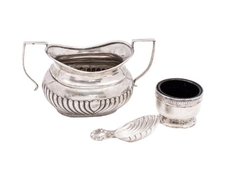 A mixed collection of silverwares, various makers and dates,  includes a sugar basin with half reeded decoration, a circular 