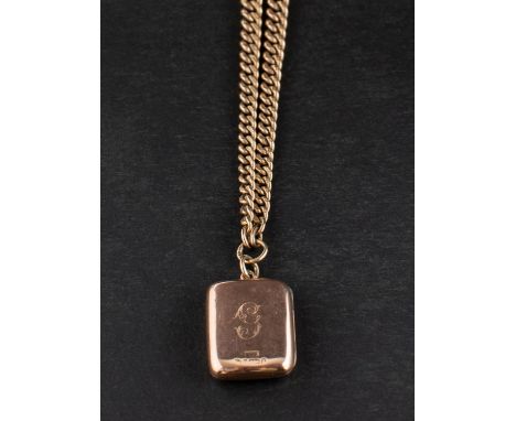 A 9ct gold locket, engraved with initial 'C', together with a 9ct gold curb-link watch chain with dog clip, length of locket 