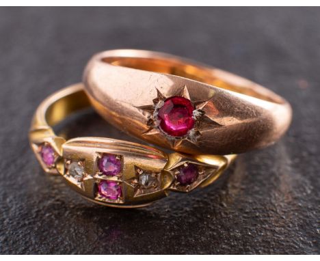 Two gemset rings, including a 15ct gold ruby and rose-cut diamond ring with hallmarks for Birmingham, 1905, length of ring he