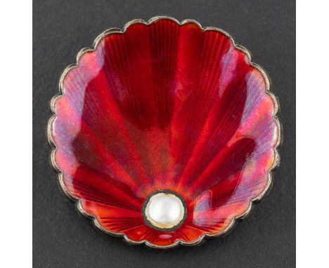 Ivar T Holt, Oslo, Norway a silver red enamel and imitation pearl shell brooch, total length ca. 4cm, total weight ca. 18.2gm