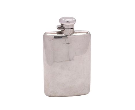 A silver hip flask, maker Deakin &amp; Francis Ltd, Birmingham, date letter worn of rectangular outline 15cm wide, 199gms, 6.