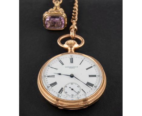 Patek Philippe & Co, Geneve, an open-faced gold pocket watch,  the movement having a lever escapement and signed Patek, Phill