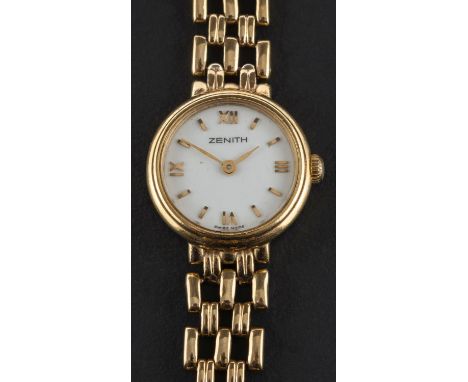 A Zenith wristwatch, the circular white enamel dial with Roman numerals, the case numbered  63 2770 061 and stamped '375', th
