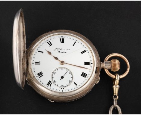 J.W. Benson, a silver half-hunter keyless pocket watch,  the movement having a lever escapement and signed J.W. Benson, The L