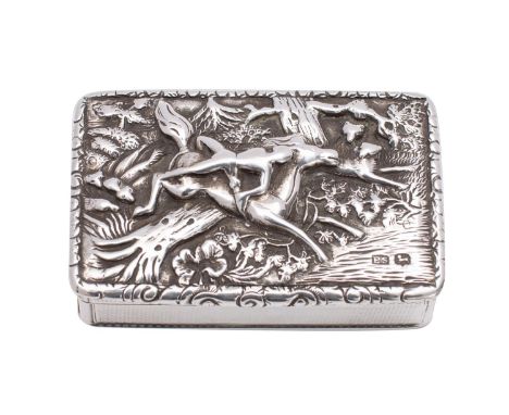 A William IV silver snuff box, maker Edward Smith Birmingham 1836 of rectangular form, gilded interior, with raised and engra