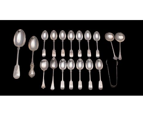 A mixed lot of silver wares, various makers and dates, includes;- napkin ring, spoons, thimble and sugar tongs, total weight 