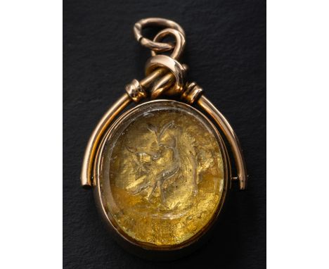 A Victorian, 9ct gold, carnelian and glass swivel fob, with hallmarks for Birmingham, 1884, length (exl jump ring) ca. 3.8cm,