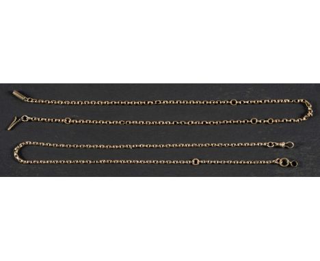 A belcher-link necklace and watch chain with dog clip, the necklace stamped '9CT', length of necklace ca. watch chain 40.5cm,