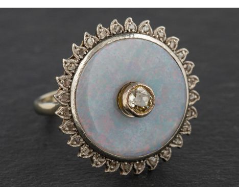 An early 20th century, opal, old and rose-cut diamond ring, estimated principal diamond weight ca. 0.20ct, I-J colour, SI1-2 