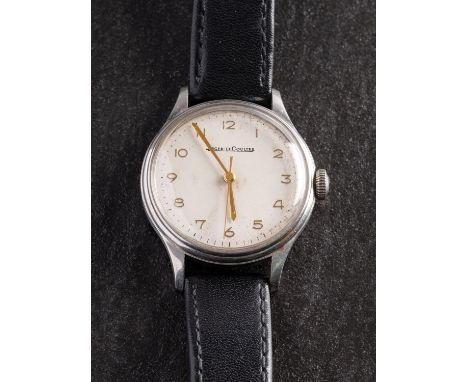 Jaeger-LeCoultre, a gentlemans stainless steel wristwatch the cream dial with raised gilt Arabic numerals, baton hands, sweep