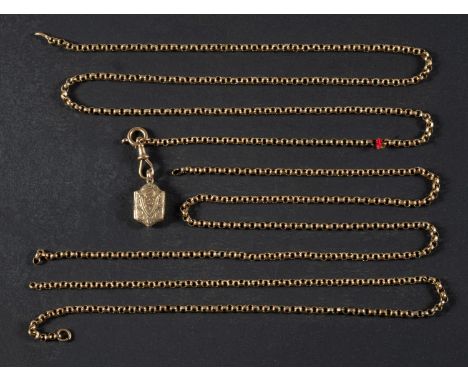 A belcher-link watch chain (a/f) with dog clip and locket pendant, with engraved foliate decoration, the chain and dog clip s