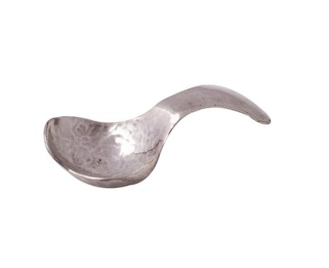 A Keswick School of Industrial Art style hammered silver caddy spoon with flared handle, stamped KSIA, 8cm long.