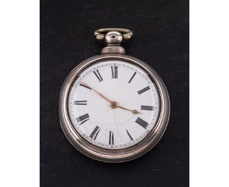 A silver pair-cased key-wound pocket watch the full-plate single-fusee movement having a pierced and engraved backcock to the