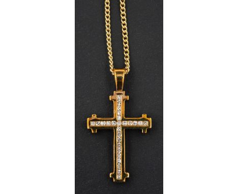 A 9ct gold, round, brilliant-cut diamond cruciform pendant, total diamond weight 0.25ct, with partial hallmarks for Birmingha