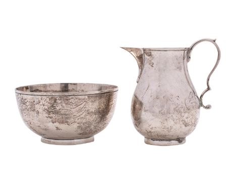 An Elizabeth II silver cream jug and matching sugar basin, maker Ollivant &amp; Botsford, London, 1960, the jug of plain ovoi