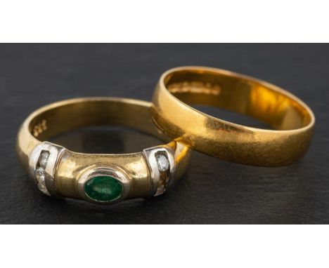 Two rings, including an emerald and single-cut diamond ring, estimated emerald weight ca. 0.10ct, total estimated diamond wei