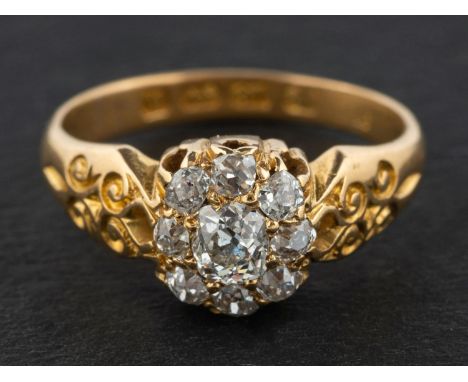 A Victorian, 18ct gold, cushion and old-cut diamond cluster ring, total estimated diamond weight ca. 0.55ct, H-I colour, SI1-