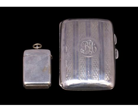 A George V silver cigarette case, maker F D Long, Birmingham, 1922 initialled, of rectangular outline with engine turned deco