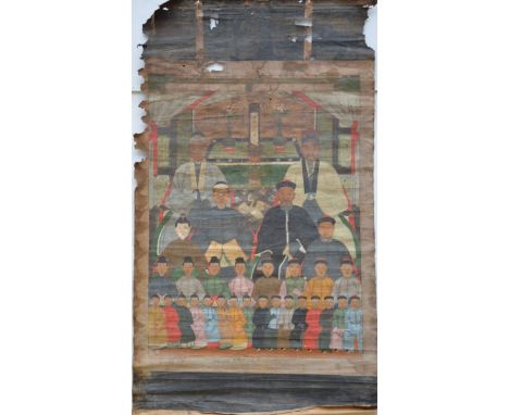 Tableau Chinois 'portrait d'ancètres' (220x126)(à restaurer)