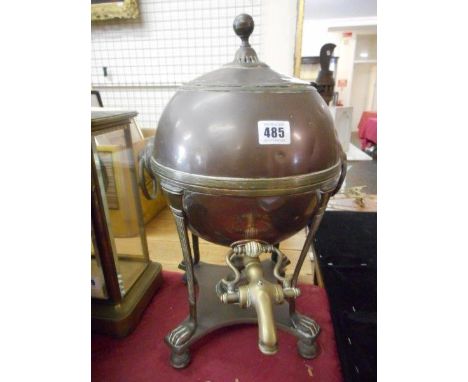 A 19th Century copper and brass samovar, an ebony trinket tray and two pots, two ebony elephants, a smaller ditto and a spelt