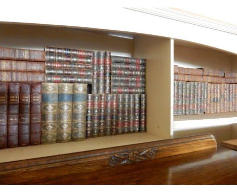 A large quantity of books with decorative leather bindings including Pepys, Waverley, History of England etc..