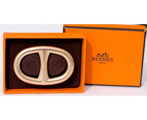 A Hermes Chaine D'Ancre scarf ring in brushed gold, boxed