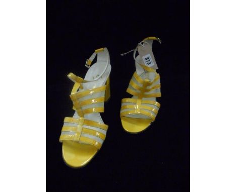 A pair of Edmund K 1970's yellow patent and mesh sandals, size 38