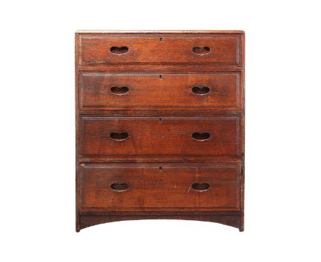 A scarce Ambrose Heal Spanish sweet chestnut caddy topped a chest of four long graduated drawers, early 20th century, the top