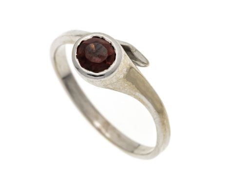 Offener Turmalin-Ring WG 585/000 mit einem rund fac. Turmalin 0,34 ct in einem leicht braunstichigen Rot, transparent mit seh