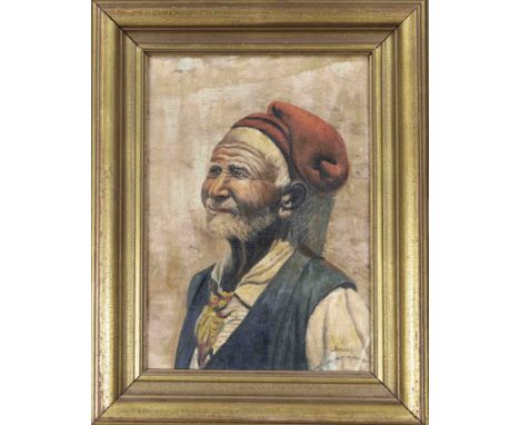 Sign. Almati, ital. Maler, Portrait eines alten Neapolitaners, Öl/Lwd, unten rechts signiert, Maße 39 x 28 cm, 51 x 40 cm