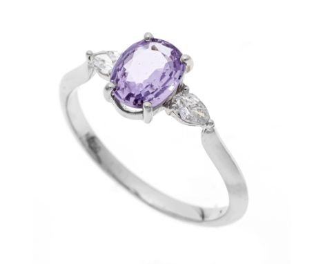 Pink Saphir-Diamant-Ring WG 750/000 mit einem oval fac. Pink Saphir 0,87 ct in einem hellen Pink, transparent mit sehr wenig 