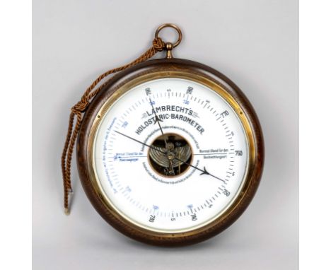 Barometer für die Wand, 1. H. 20. Jh., auf dem Ziffernblatt bez. ''Lambrecht's Holosteric Barometer''. Hinter Glas an rundem 