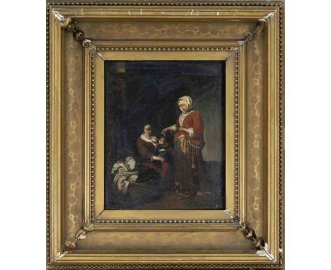 Genremaler 17./18.Jh., In der Kinderstube, Öl/Holz, unsign., verso schwer leserl. bez. van Gael, 25,5 x 21 cm, ger. 44 x 39 c