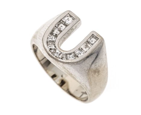 Hufeisen Diamant-Ring WG 750/000 ungest., gepr., mit 7 passig facettierten Diamant-Trapezen und 4 Diamant-Carrées, zus. 0,30 