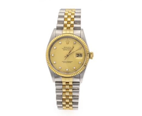 Rolex Oyster Perpetual, Chronometer, Herrenuhr Stahl/Gold, Ref. 16013, aus 1986, goldf. Zifferblatt mit Diamant besetzte gold