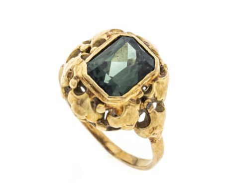 Edelstein-Ring um 1900 GG 585/000 mit einem im Scherenschliff fac. synth. Spinell 8,2 x 6,4 mm, der Stein wurde vermutlich er