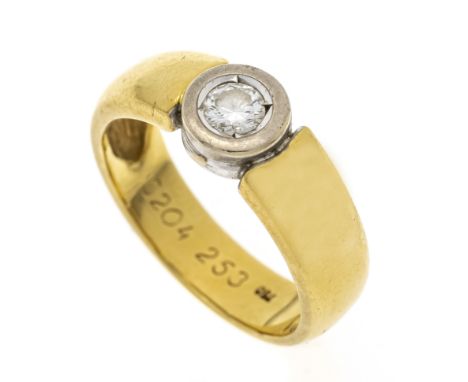 Brillant-Ring GG/WG 750/000 mit einem Brillanten 0,20 ct W/SI, RG 54, 5,9 g