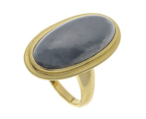 Hämatit-Ring GG 585/000 mit einem ovalen Hämatit-Cabochon 22 x 10 mm, RG 57, 9,2 g