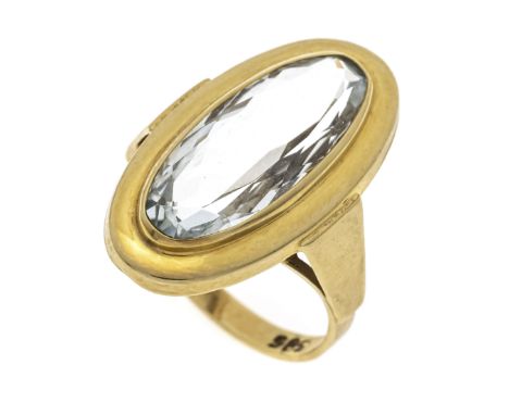 Aquamarin-Ring GG 585/000 mit einem oval fac. Aquamarin 4,2 ct Blassblau, Augenrein, 19,97 x 8,22 x 4,73 mm, RG 57, 4,6 g