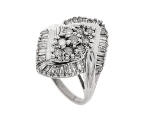 Brillant-Diamant-Ring WG 750/000 mit Brillanten und Trapez-Diamanten, zus. 1,0 ct l.get.W/SI-PI, RG 59, 8,7 g