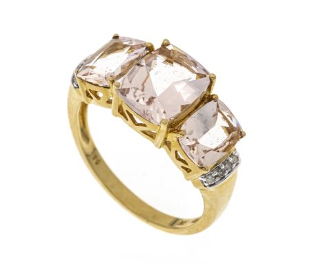 Harry Ivens Morganit-Diamant-Ring GG 585/000 mit 3 im Antikschliff fac. Morganiten, zus. 4,3 ct in einem feinen, hellen leich